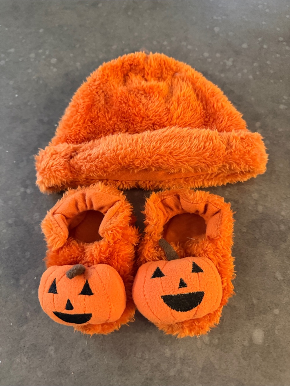 Little Me Orange Fuzzy Pumpkin Hat and Booties Set